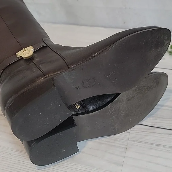Michael Kors Stretch Leather Tall Boots In Brown Womens Size 8 - Picture 9 of 14